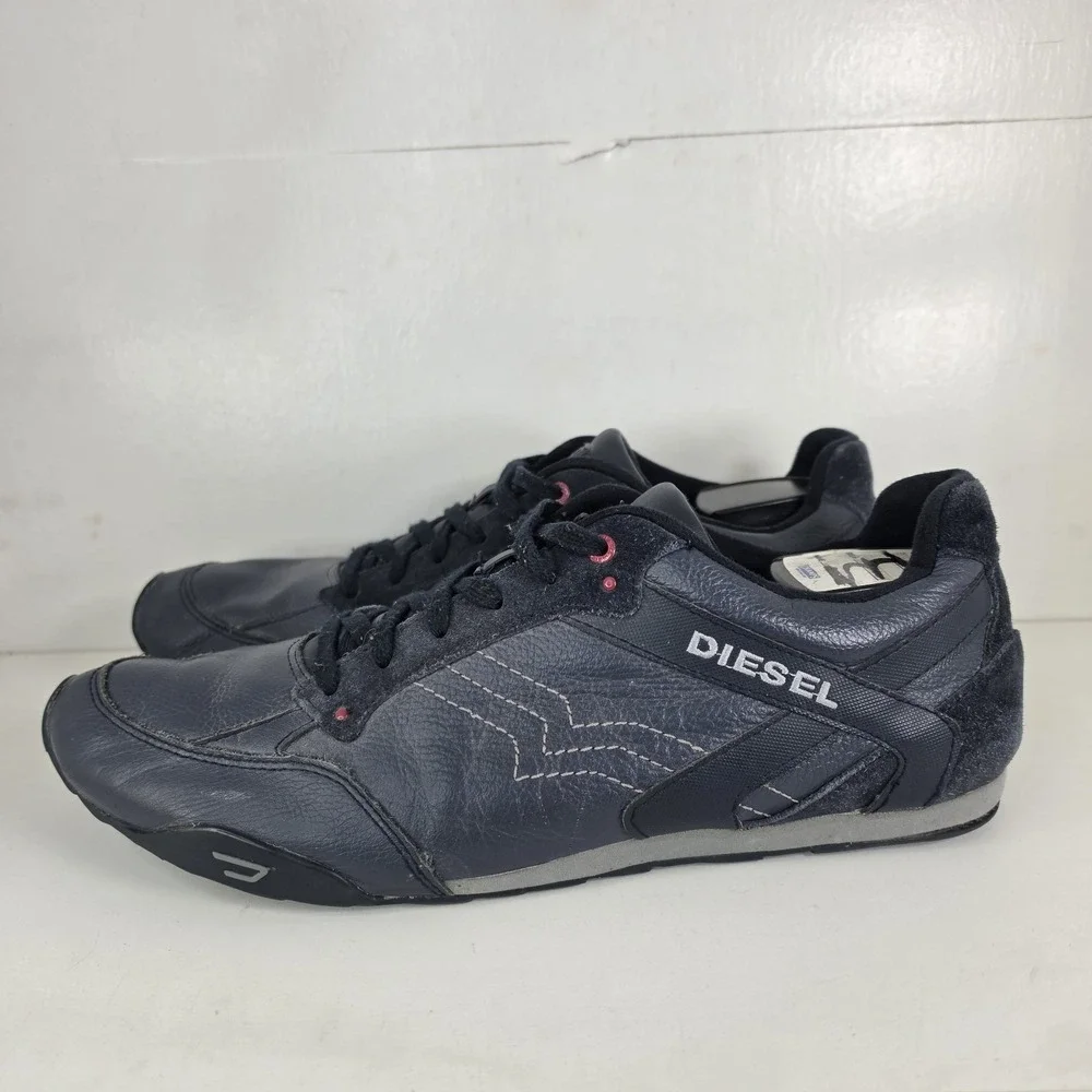 Diesel Eagle Loop Mens Size 12 Navy Blue Leather Sneakers Shoes Y00213 PR313 VTG